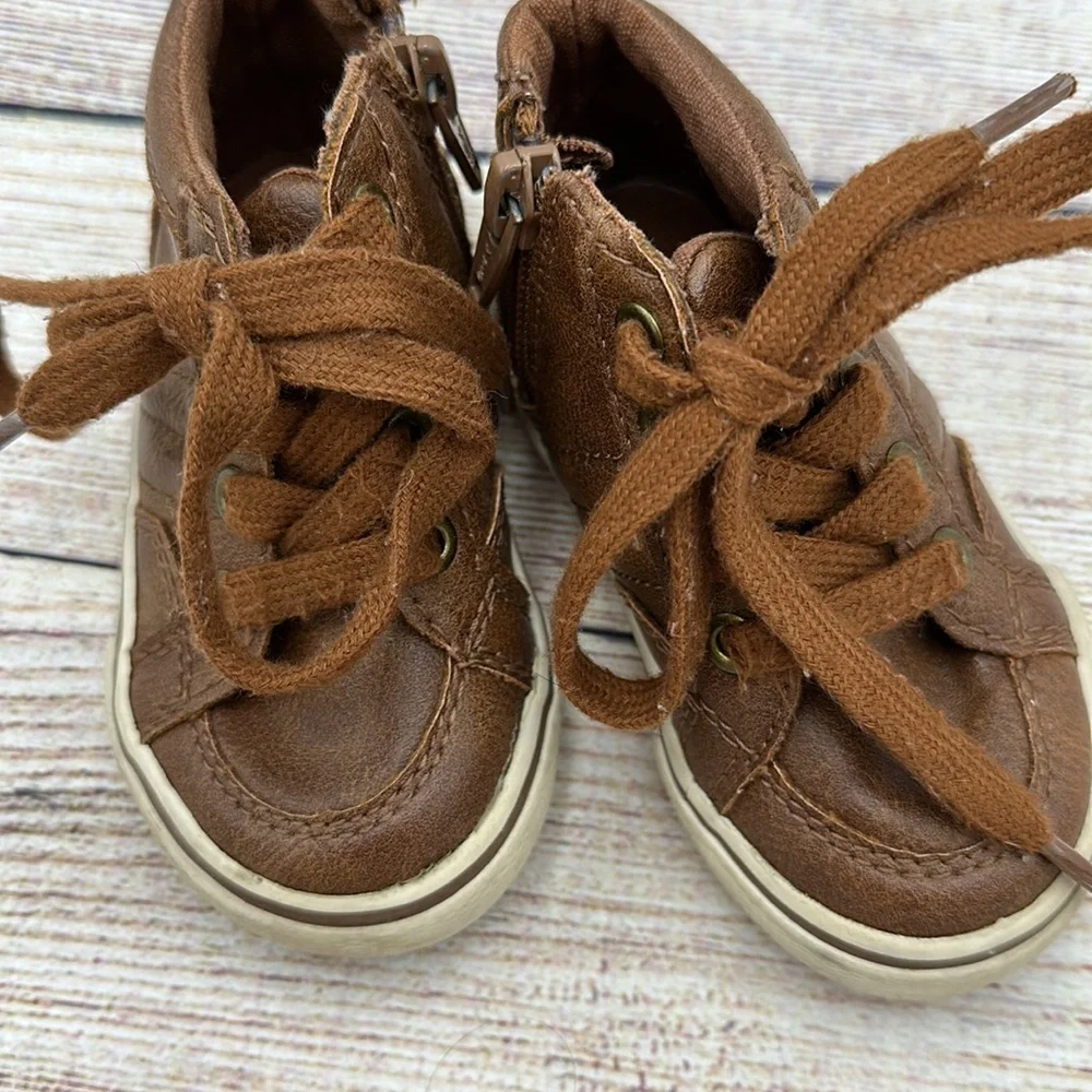 Cat & Jack Brown Lace Up Zipper Boots Size 5 - Picture 6 of 8